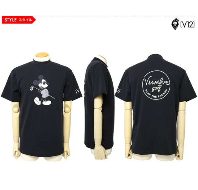 ヴィトゥエルヴ★ブラックミッキー★薄手ストレッチモックネック【メンズ サイズL】 ヴィトゥエルヴ☆ブラックミッキー☆薄手ストレッチモックネック