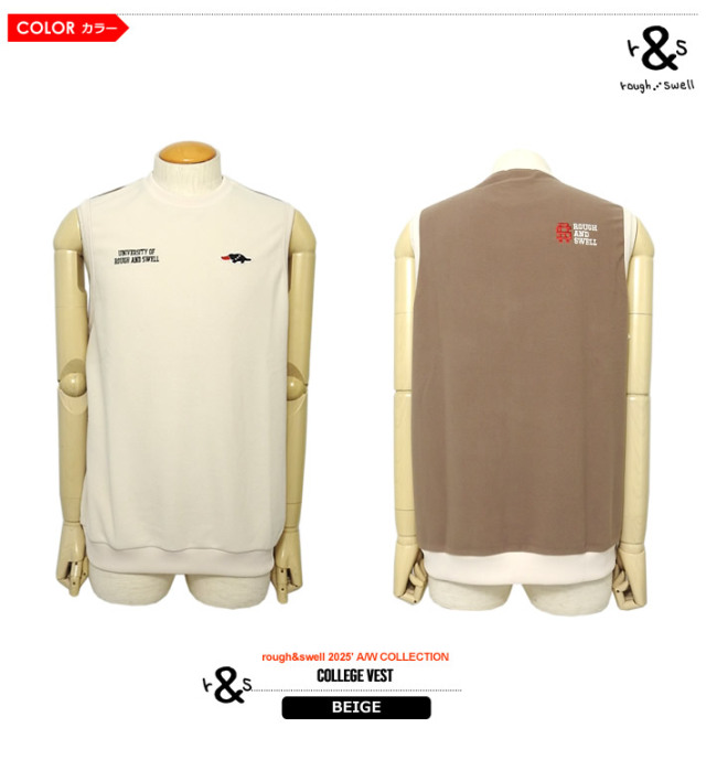 rough&swell［ラフアンドスウェル］COLLEGE VEST/マイクロフリース